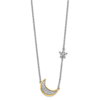14k Two-tone Gold Moon w/Star Diamond 18in Necklace