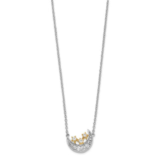 14k Two-tone Gold Moon w/3-Stars Diamond 18in Necklace