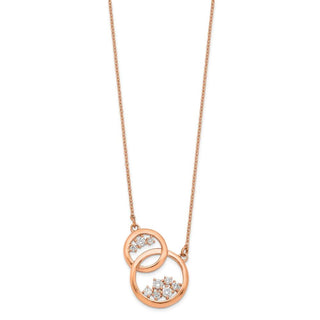 14k Rose Gold Polished Diamond Double Circle 18in Necklace