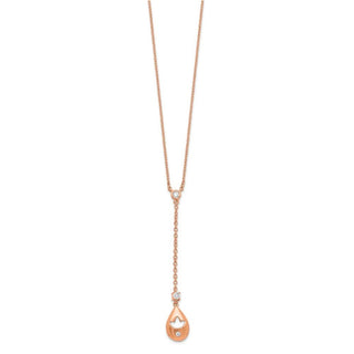 14k Rose Gold Diamond Teardrop w/Flower Dangle 18in Necklace