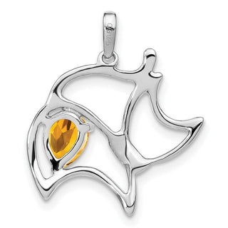 14k White Gold Citrine & Diamond Cat Pendant PM7038-CI-002-WA