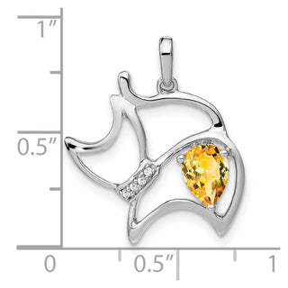 14k White Gold Citrine & Diamond Cat Pendant PM7038-CI-002-WA