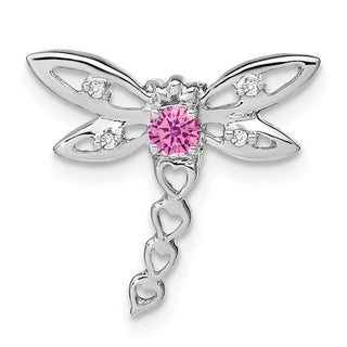 14k White Gold Lab-Created Pink Sapphire and Diamond Dragonfly Slide