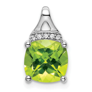 14k White Gold Cushion Peridot and Diamond Pendant PM7043-PE-002-WA