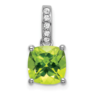 14k White Gold Cushion Peridot and Diamond Pendant PM7048-PE-006-WA