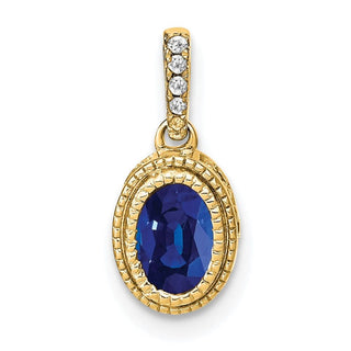 14k Yellow Gold Oval Sapphire and Diamond Pendant