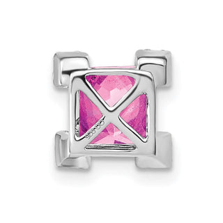14k White Gold Square Created Pink Sapphire/Diamond Chain Slide Pendant