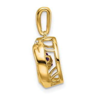 14k Yellow Gold Round Amethyst and Diamond Pendant