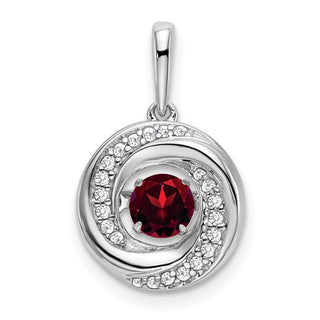 14k White Gold Round Garnet and Diamond Pendant PM7143-GA-011-WA