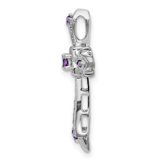 14k White Gold Amethyst and Diamond Fleur de Lis Cross Slide