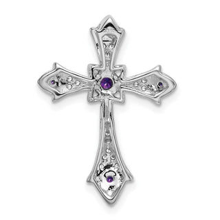 14k White Gold Amethyst and Diamond Fleur de Lis Cross Slide