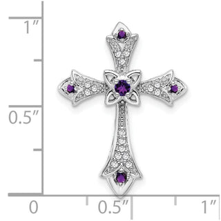 14k White Gold Amethyst and Diamond Fleur de Lis Cross Slide
