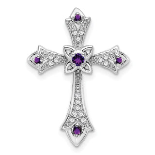 14k White Gold Amethyst and Diamond Fleur de Lis Cross Slide