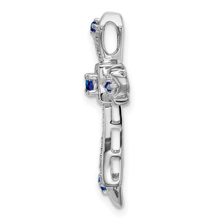 14k White Gold Sapphire and Diamond Fleur de Lis Cross Slide