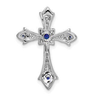 14k White Gold Sapphire and Diamond Fleur de Lis Cross Slide