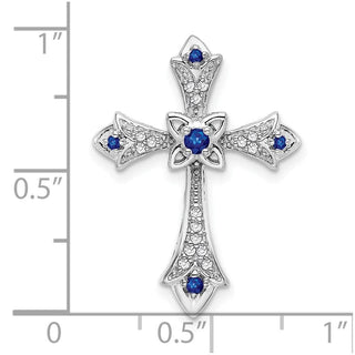 14k White Gold Sapphire and Diamond Fleur de Lis Cross Slide