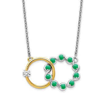 14k Two-tone Gold Emerald and Diamond 18in. Circles Necklace