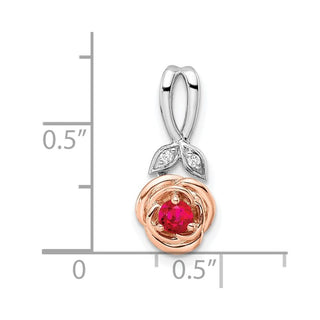 14K White & Rose Gold Ruby and Diamond Flower Pendant