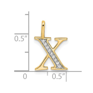 10K Yellow Gold Diamond Letter X Initial Pendant