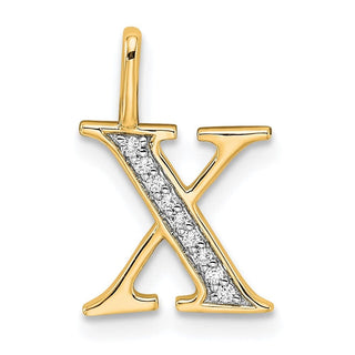 10K Yellow Gold Diamond Letter X Initial Pendant
