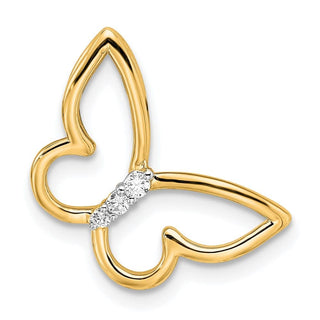 14K Yellow Gold Polished Butterfly Diamond Chain Slide Pendant