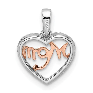 14k Two-tone Gold Diamond White and Rose Mom Heart Pendant