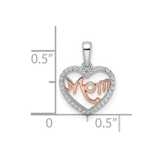14k Two-tone Gold Diamond White and Rose Mom Heart Pendant