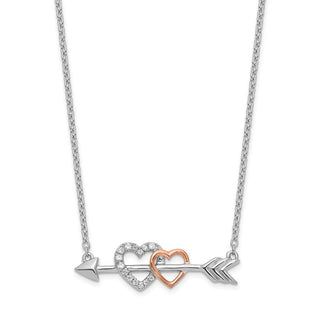 14k Two-tone Gold Diamond Hearts on Arrow 18in Necklace