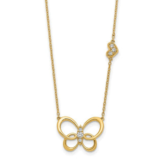 14k Yellow Gold Diamond Butterfly 18in Necklace