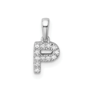 14K White Gold Diamond Letter P Initial with Bail Pendant