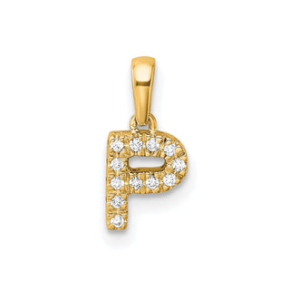 14K Yellow Gold Diamond Letter P Initial with Bail Pendant