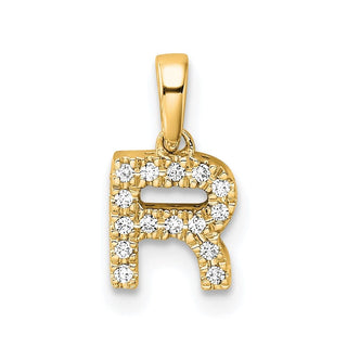 10K Yellow Gold Diamond Letter R Initial with Bail Pendant