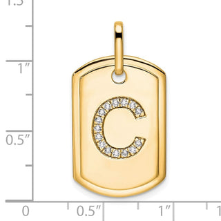 14K Yellow Gold Diamond Initial C Dog Tag Charm
