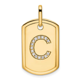 14K Yellow Gold Diamond Initial C Dog Tag Charm