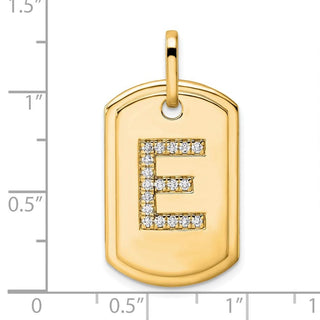 14K Yellow Gold Diamond Initial E Dog Tag Charm