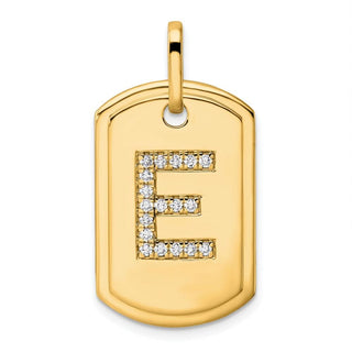 14K Yellow Gold Diamond Initial E Dog Tag Charm