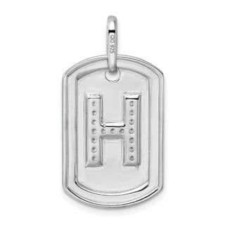 14K White Gold Diamond Initial H Dog Tag Charm