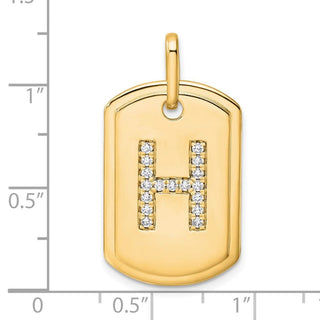 14K Yellow Gold Diamond Initial H Dog Tag Charm