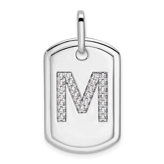 14K White Gold Diamond Initial M Dog Tag Charm