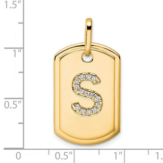 14K Yellow Gold Diamond Initial S Dog Tag Charm