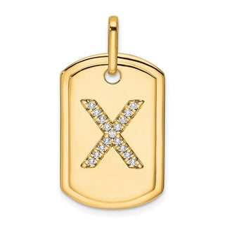 14K Yellow Gold Diamond Initial X Dog Tag Charm