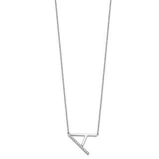 14K White Gold Sideways Diamond Initial A Necklace