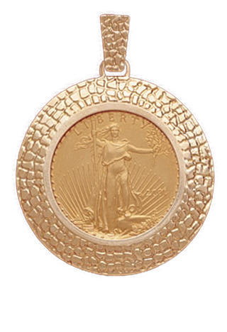 14K Yellow Gold NUGGET FRAME Bezel Pendant 32.7 mm