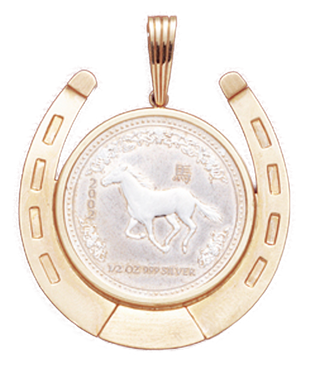 14K Gold LARGE HORSESHOE Bezel Pendant 32.1 mm