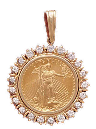 14K Gold Bezel WHITE SAPPHIRE Pendant 22 mm