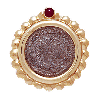14K Gold RIBBED RUBY BEZEL Pendant With Roman Coin