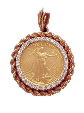 14K Gold Bezel DIAMOND ROPE Pendant 22 mm
