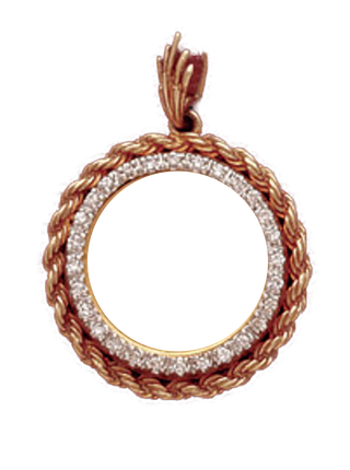 14K Gold Bezel DIAMOND ROPE Pendant 22 mm