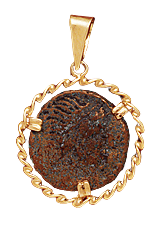 14K Yellow Gold Twist Wire Pendant With A Roman Bronze Coin