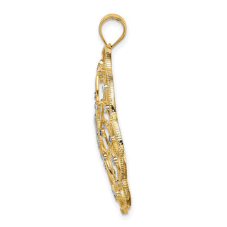 14k Yellow Gold and Rhodium Diamond-cut Spiral Circle Pendant